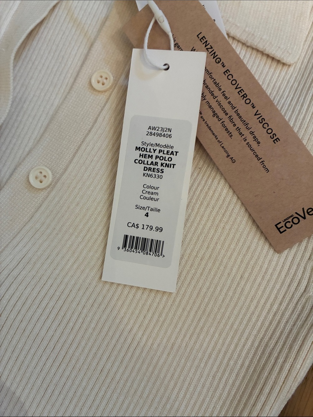 Ever New Molly Pleat Hem Polo Collar Knit Midi Dress. Cream. Size 4. NWT. - Picture 4 of 5